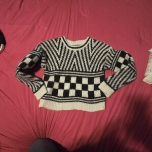 MOTHER Black and White Geometric Sweater
